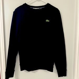 Lacoste Black Crewneck Sweater with Ribbed Details